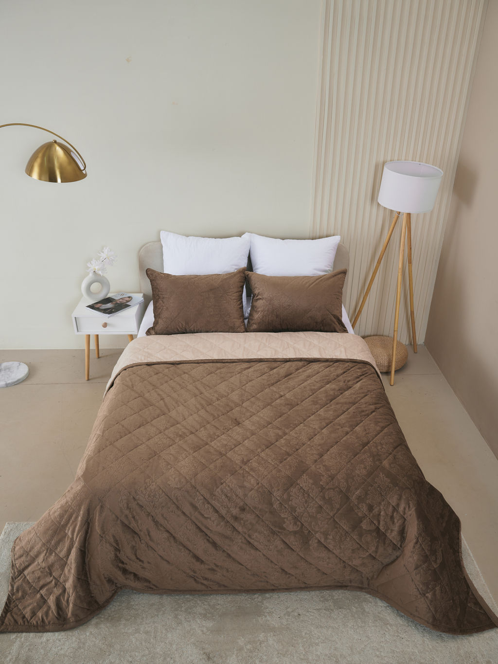 Набор покрывало и чехлы на подушку - Кристалл, цвет коричневый 220x240