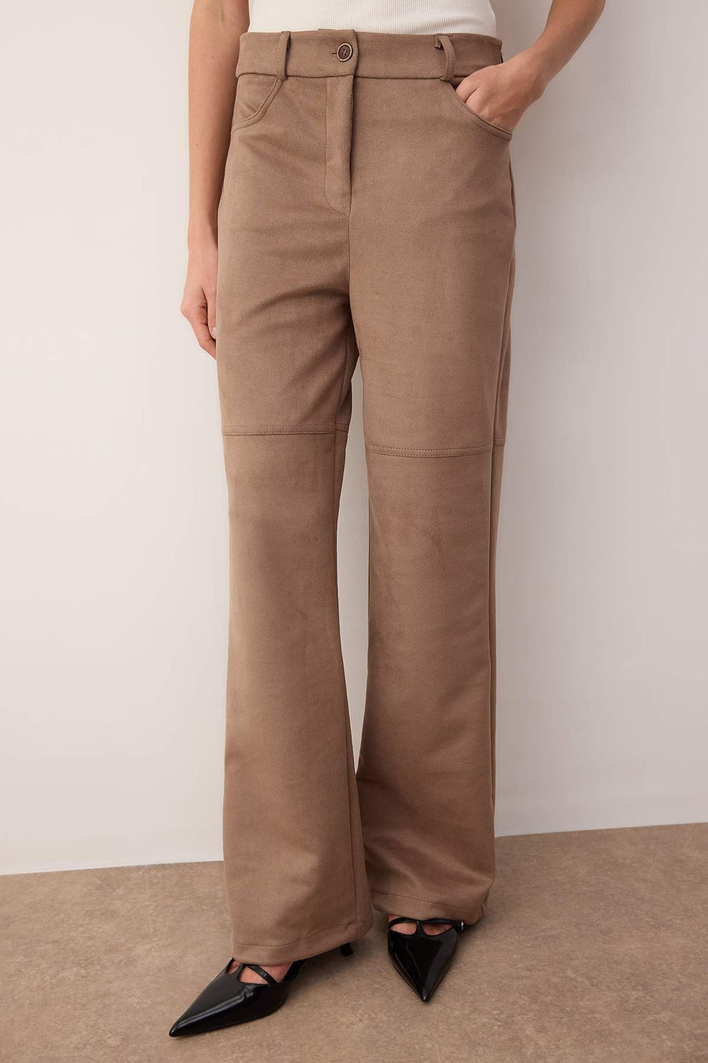 Vizon Yuksek Bel Dikis Detayl? Suet Pantolon TWOAW26PL00080 - Trendyolmilla фото 3