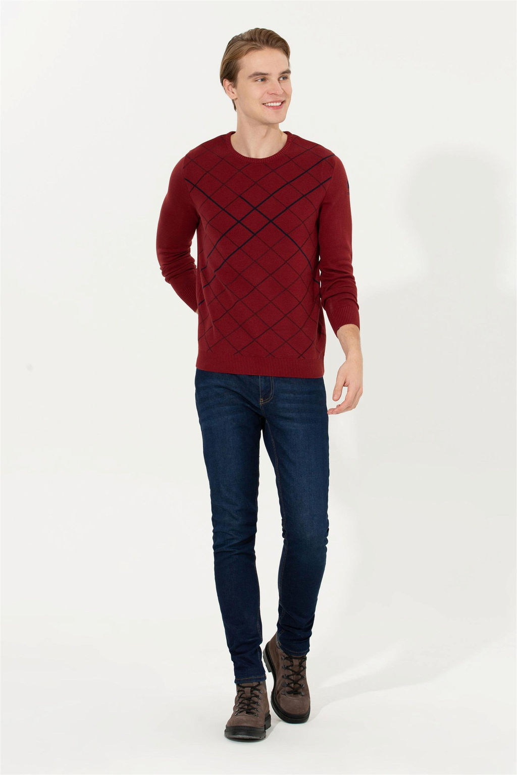 Мужской вязаный свитер вишневого цвета - U.s. polo assn фото 11