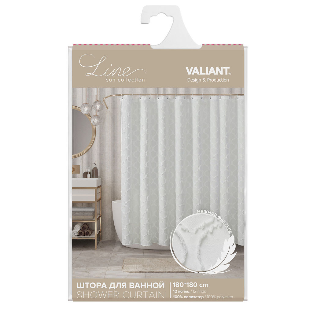 VAL NC-4-SC-1818 Штора для ванной комнаты, полиэстер, 180*180 см, фактурн., белый, LINE SUN FACTURE, шт