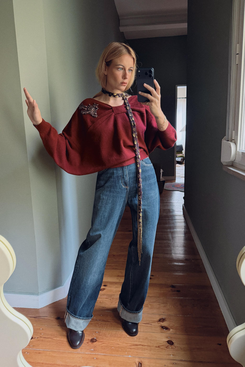 ASYMMETRIC RHINESTONE KNIT JUMPER