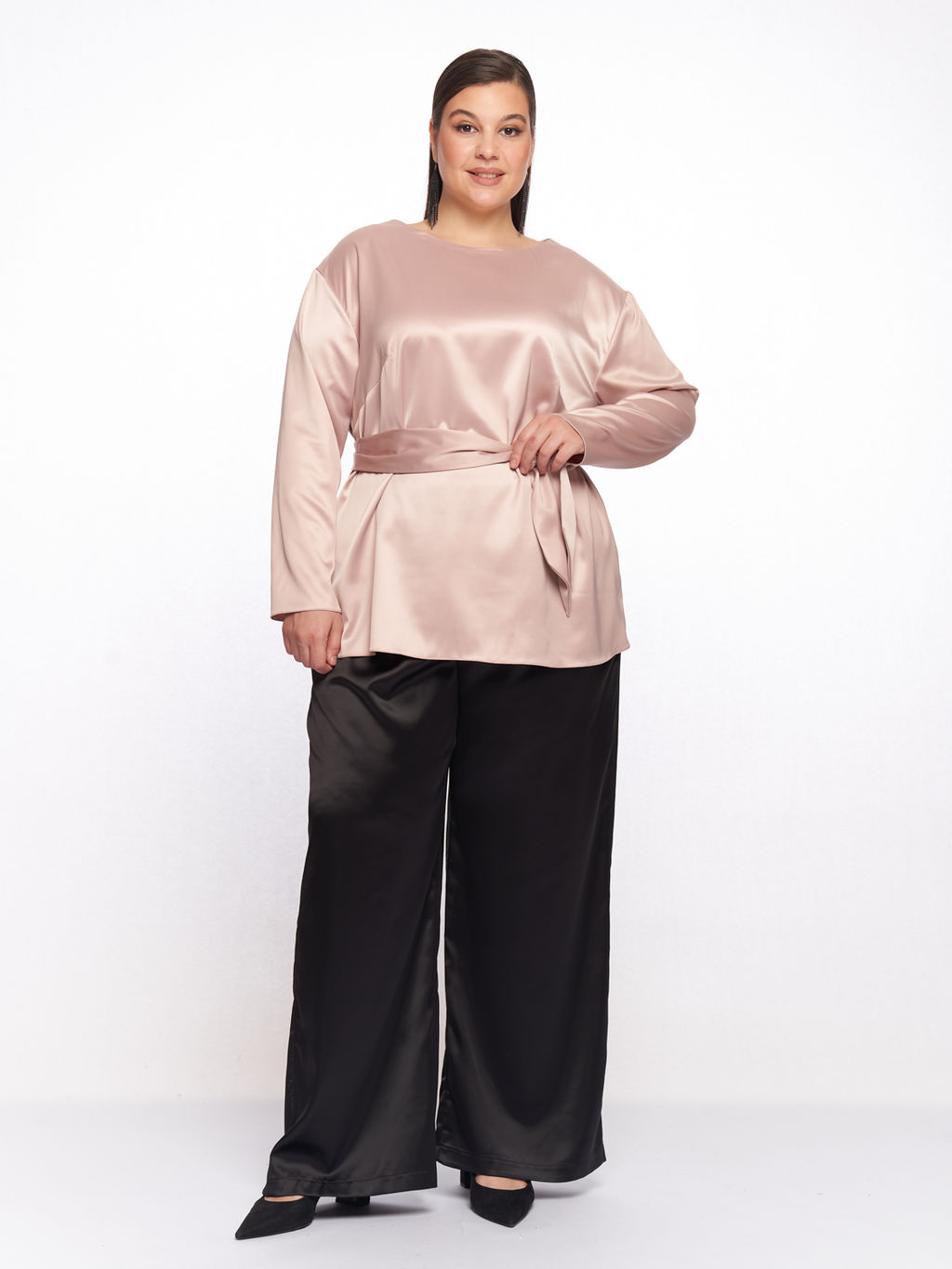 Атласная блузка с рукавами BL02137PIN37 - Артесса фото 3