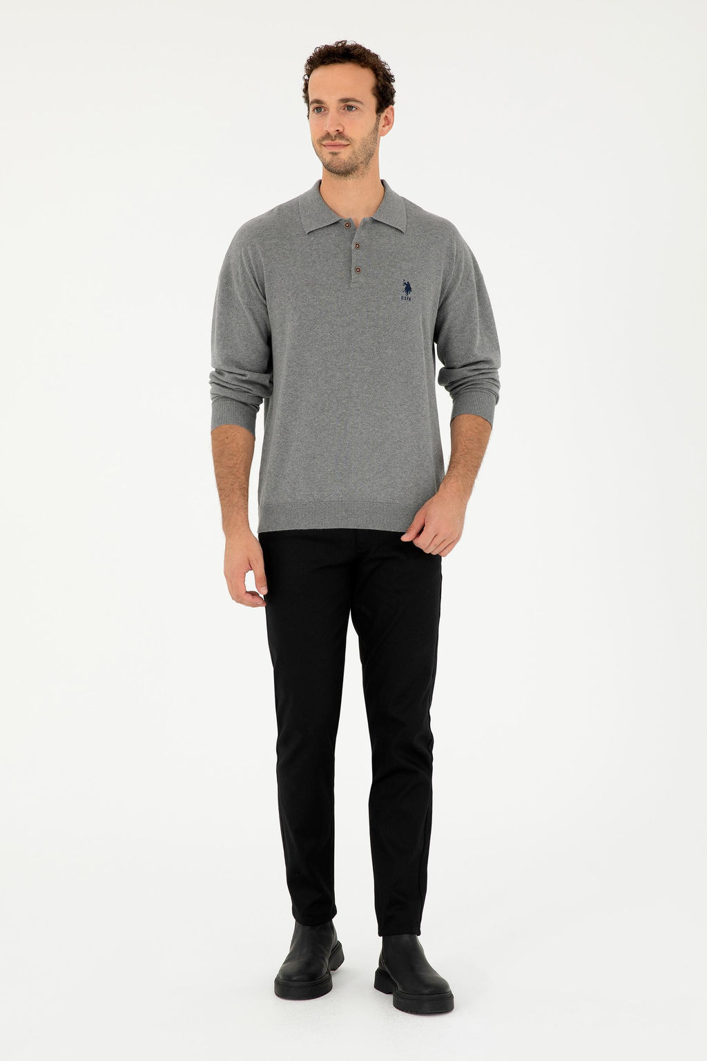 Erkek Gri Melanj Basic Kazak - U.s. polo assn фото 3