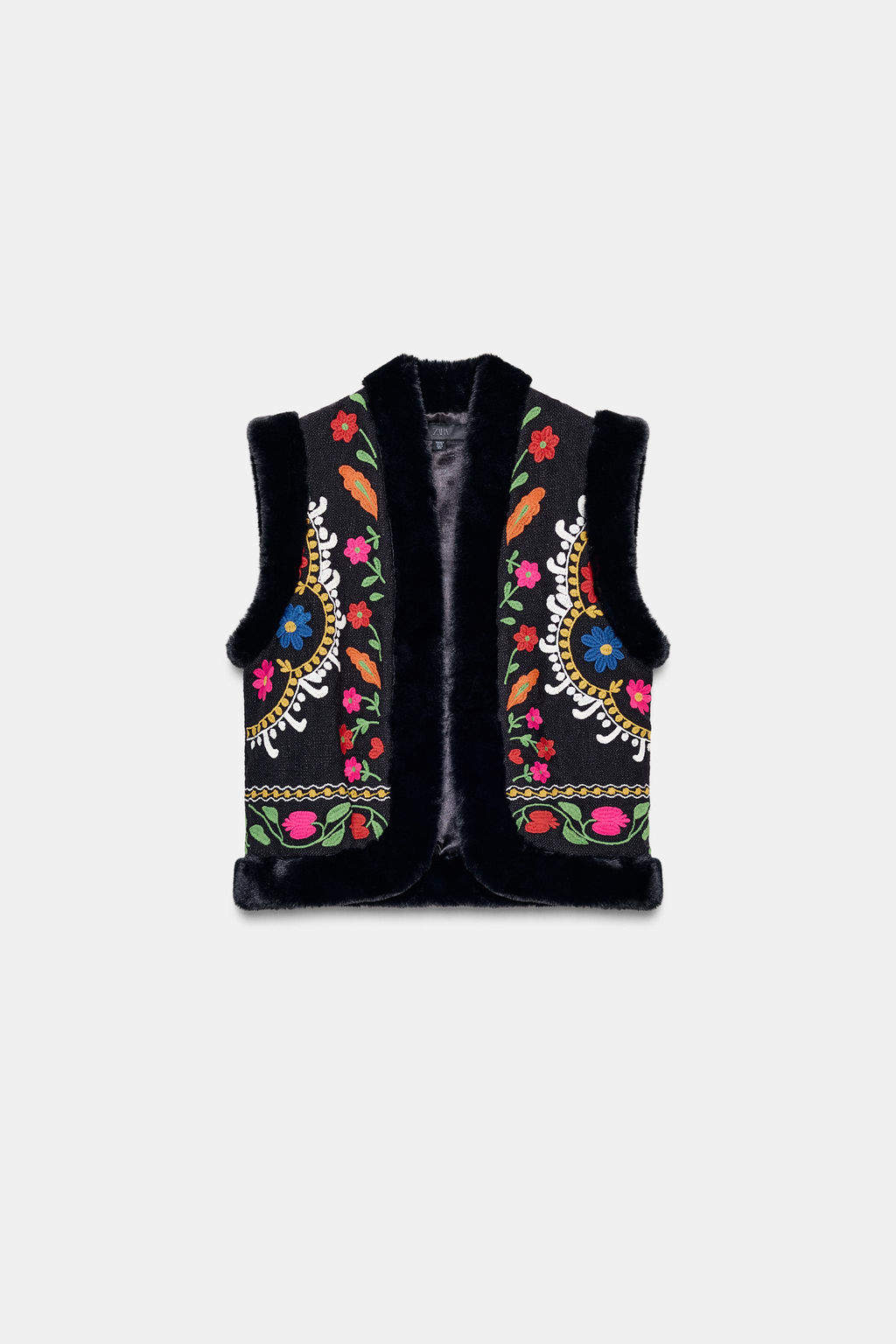 EMBROIDERED FAUX FUR GILET WITH CONTRASTING DETAILS - Zara фото 5