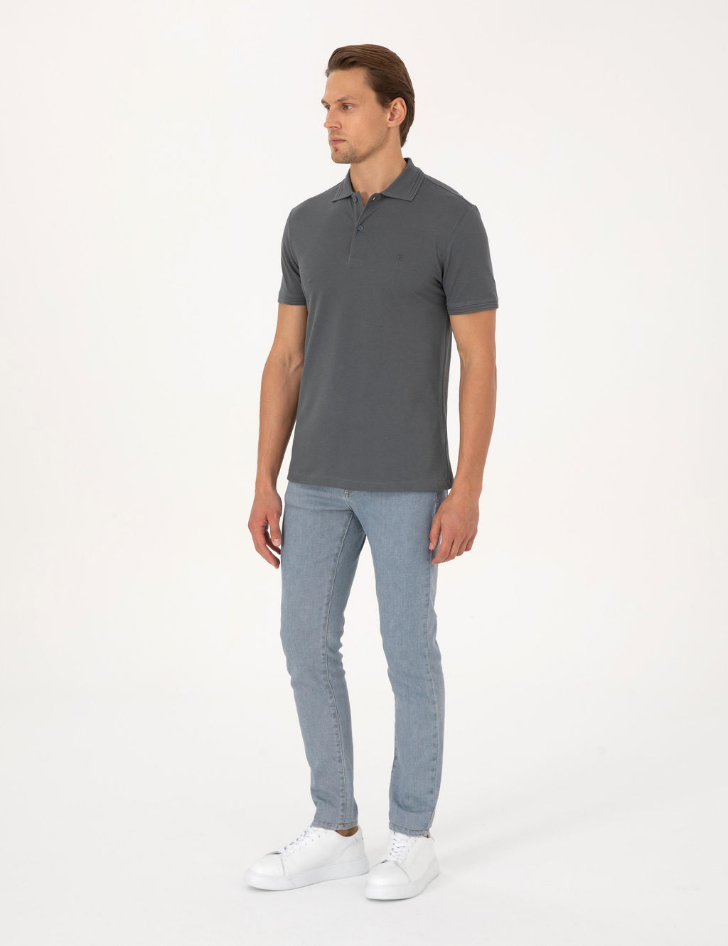 Antrasit Slim Fit %100 Pamuk K_vr_lmaz Polo Yaka Basic Ti__rt
