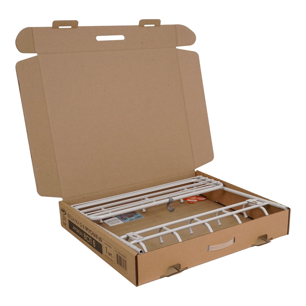 Вешалка настенная металл. 2-х ярусная 60см (белое серебро/белый)