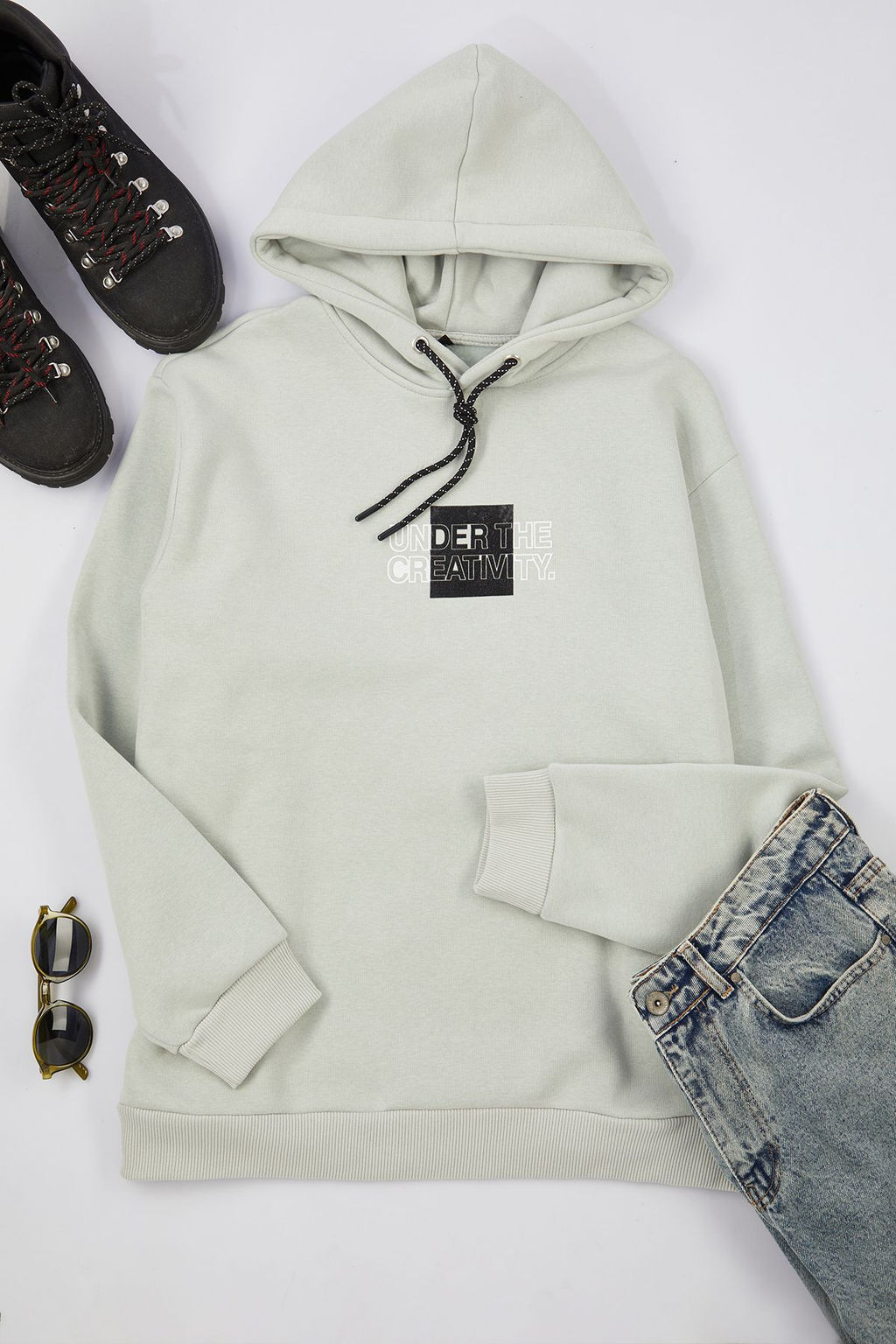 TRENDYOL MAN Siyah %100 Pamuk Oversize/Genis Kesim Kapusonlu Uzun Kol S?rt Yaz? Bask?l? Sweatshirt TMNAW24SW00220 - Trendyolmilla фото 14