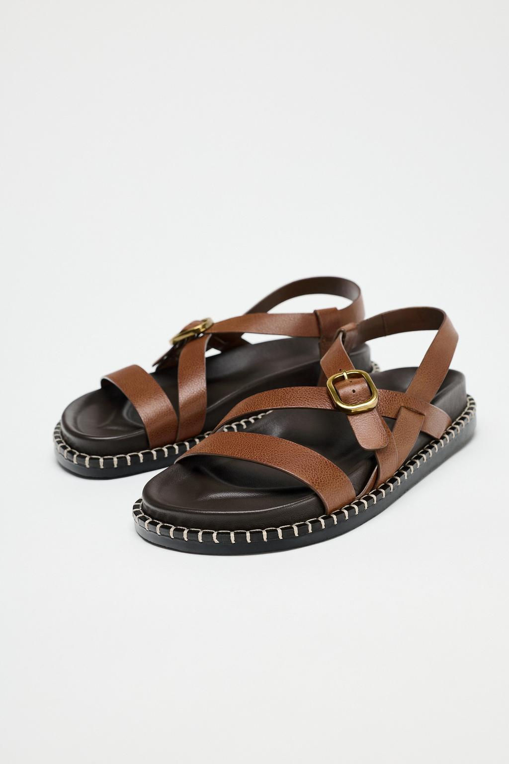 FLAT LEATHER SANDALS WITH CRISS-CROSS STRAPS - Zara фото 6
