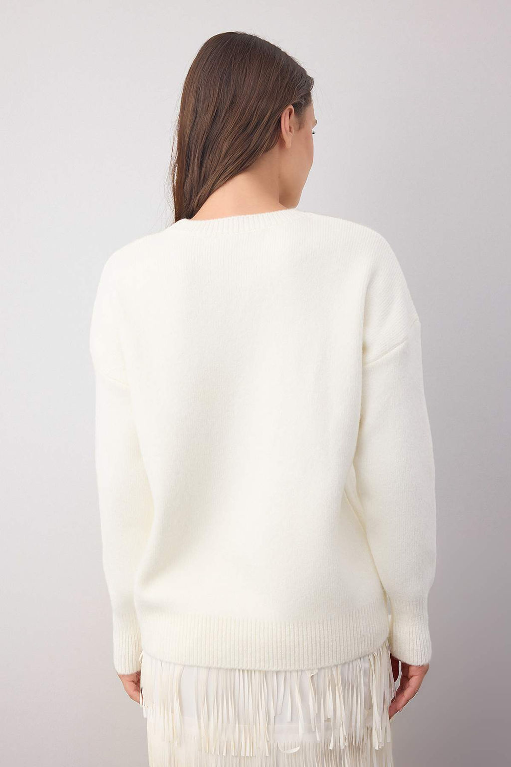 Wardrobe Essentials Ekru Yunlu Premium Iplik Basic Genis Kal?p Triko Kazak | TWOAW26KZ00065