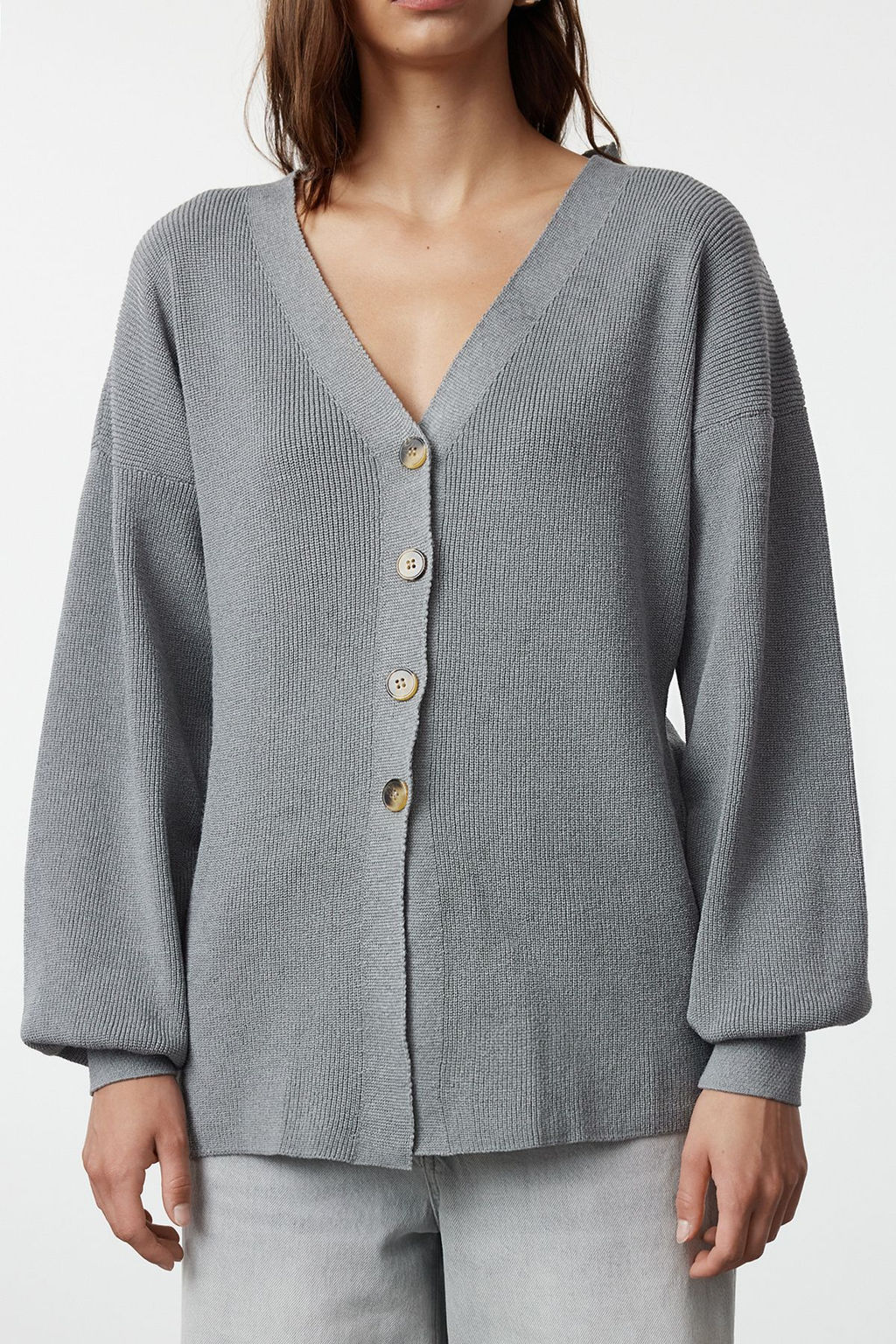 Gri V Yaka Triko H?rka TWOAW25HI00107 - Trendyolmilla фото 4