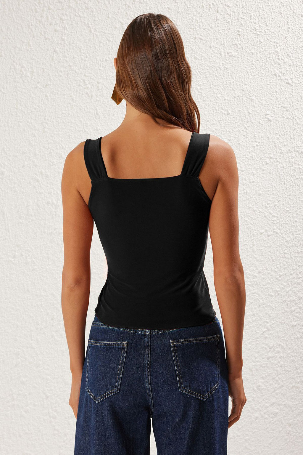 Siyah Kal?n Ask?l? Buzgulu Vucuda Oturan Crop Esnek Orme Bluz TWOSS25BZ00273 - Trendyolmilla фото 5