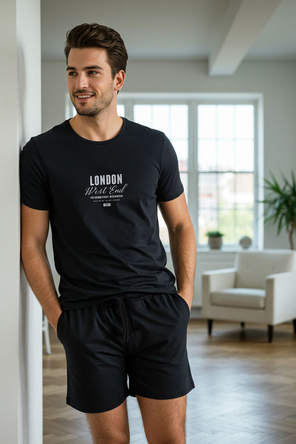 TRENDYOL MAN Siyah Bask?l? Regular Fit Orme Sortlu Pijama Tak?m? TMNSS25PT00013 - Trendyolmilla фото 6