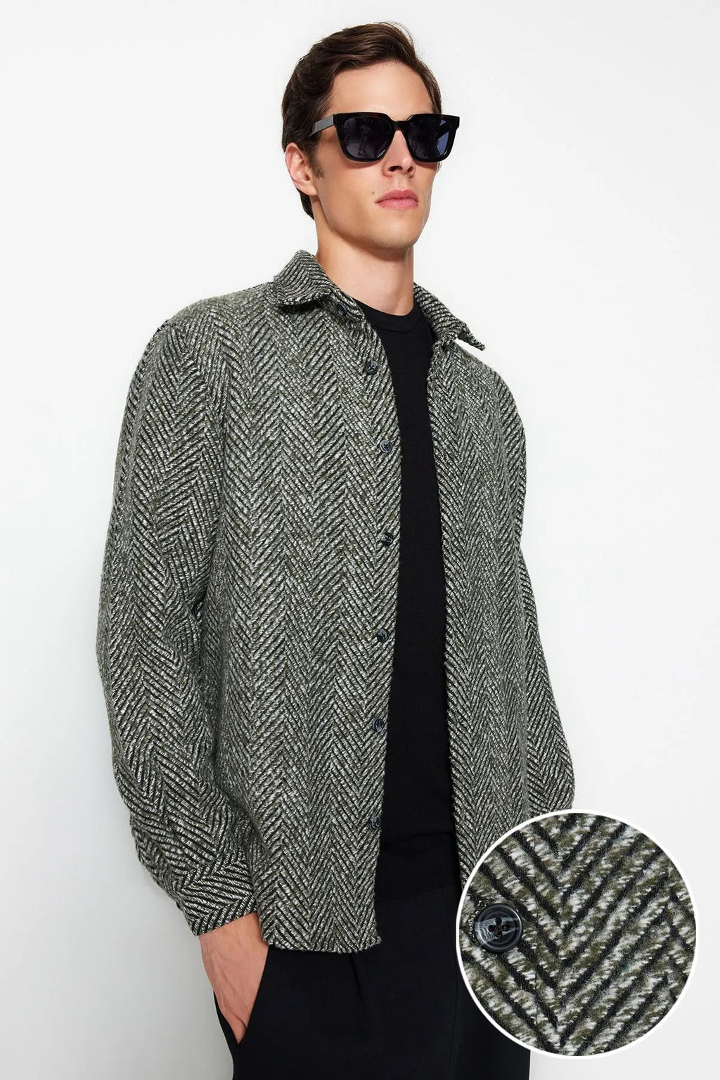 Haki Unisex Relaxed Fit Bal?ks?rt? Desenli K?sl?k Gomlek TMNAW24GO00054