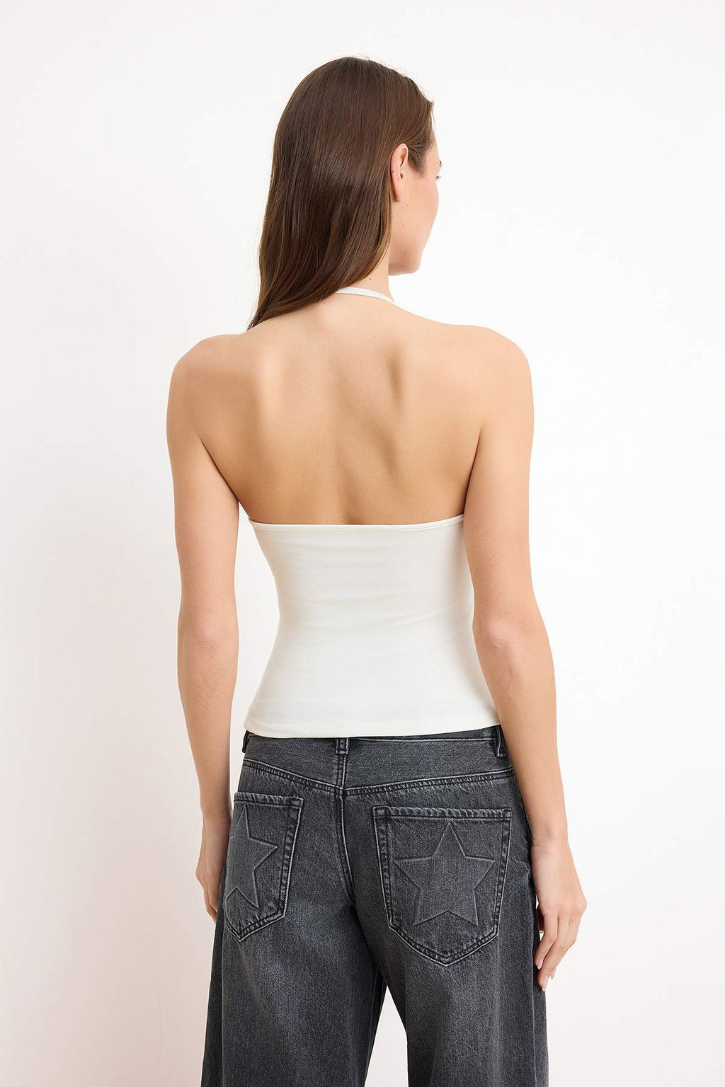 Siyah-Ekru Regular Boyundan Baglamal? Kolsuz Pamuk Ribana Orme Atlet TWOSS26AL00026 - Trendyolmilla фото 6