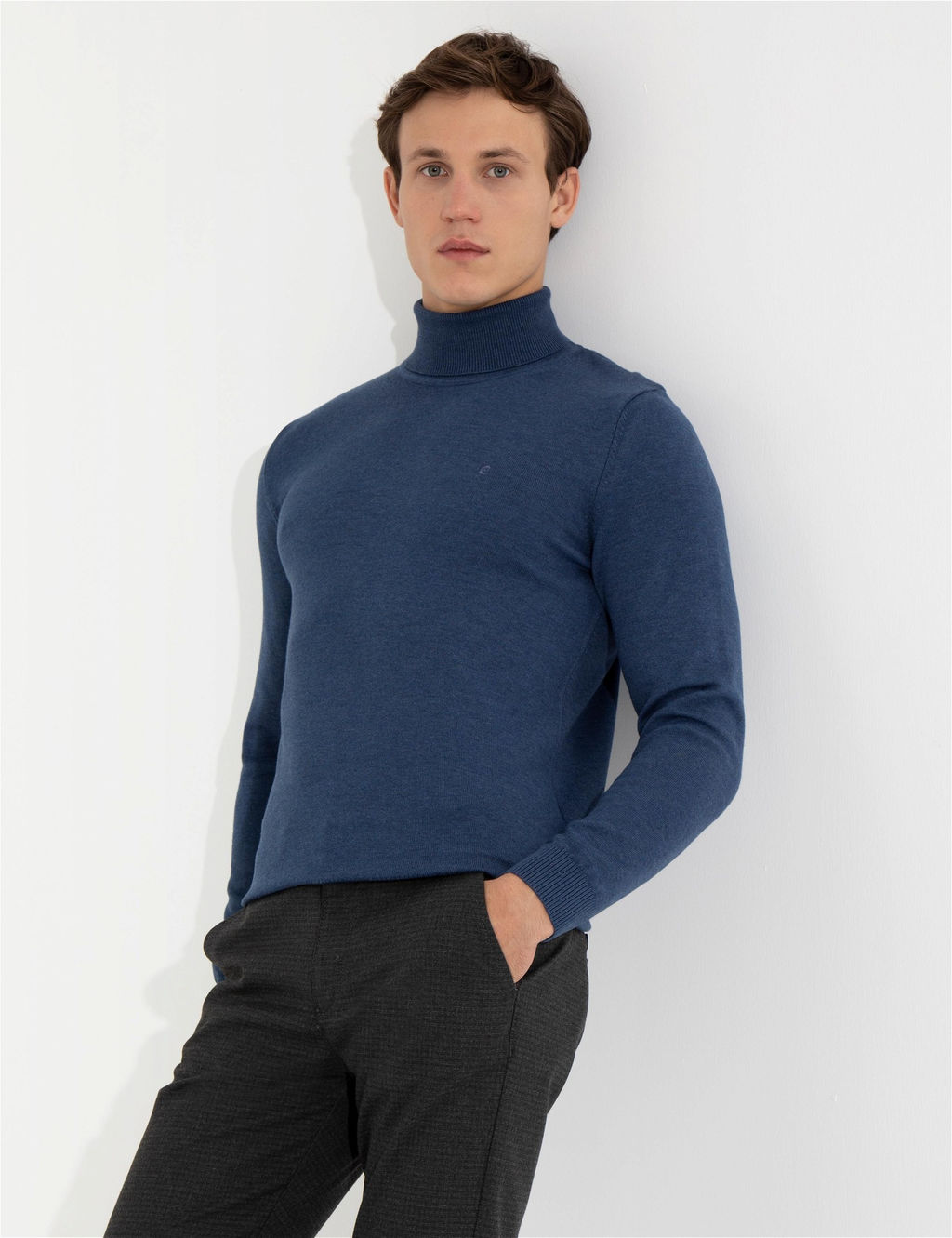 _ndigo Melanj Slim Fit Bal_k__ Yaka Basic Triko Kazak - Pierre cardin фото 3