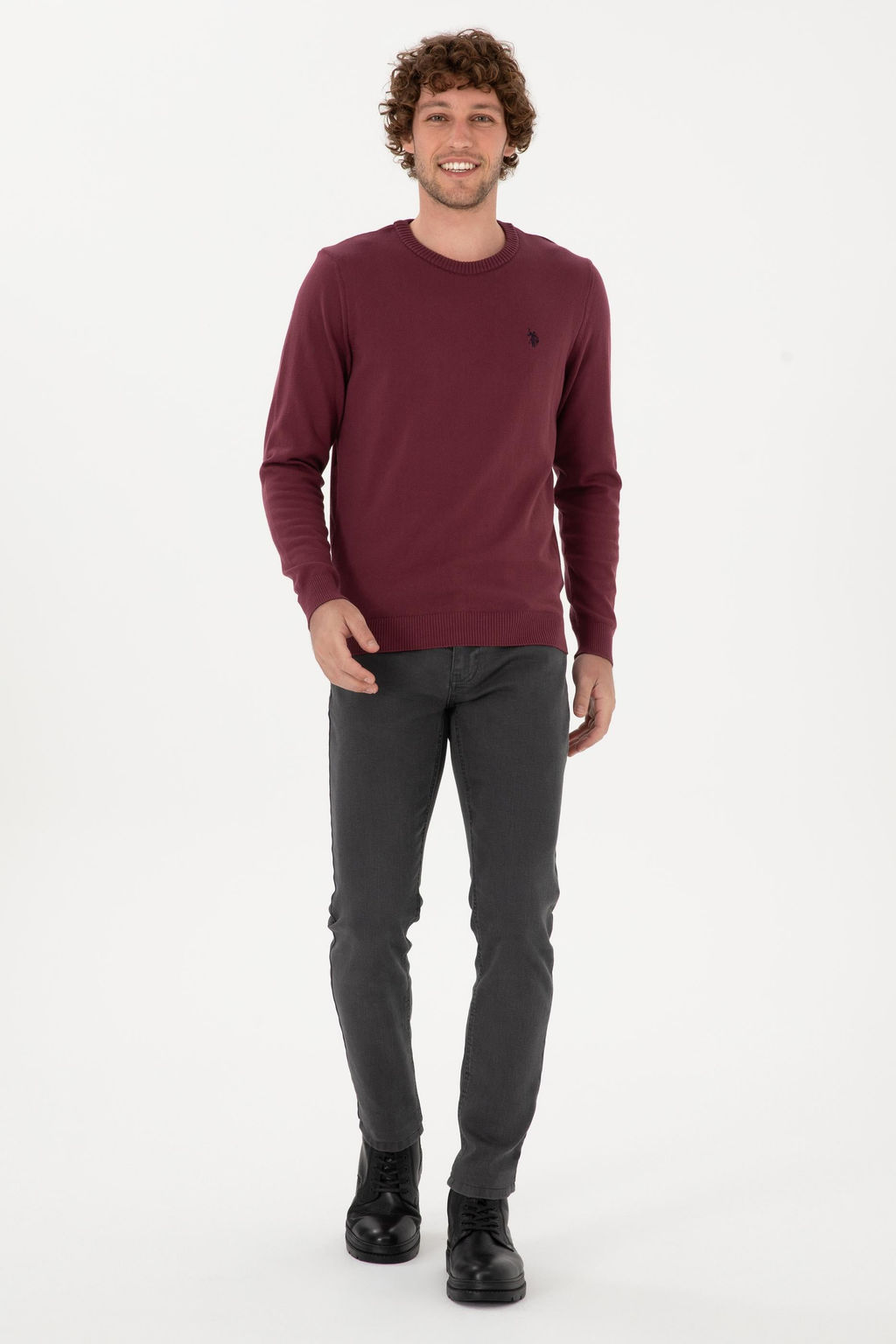 Erkek Slim Fit Bisiklet Yaka Bordo Basic Kazak - U.s. polo assn фото 4