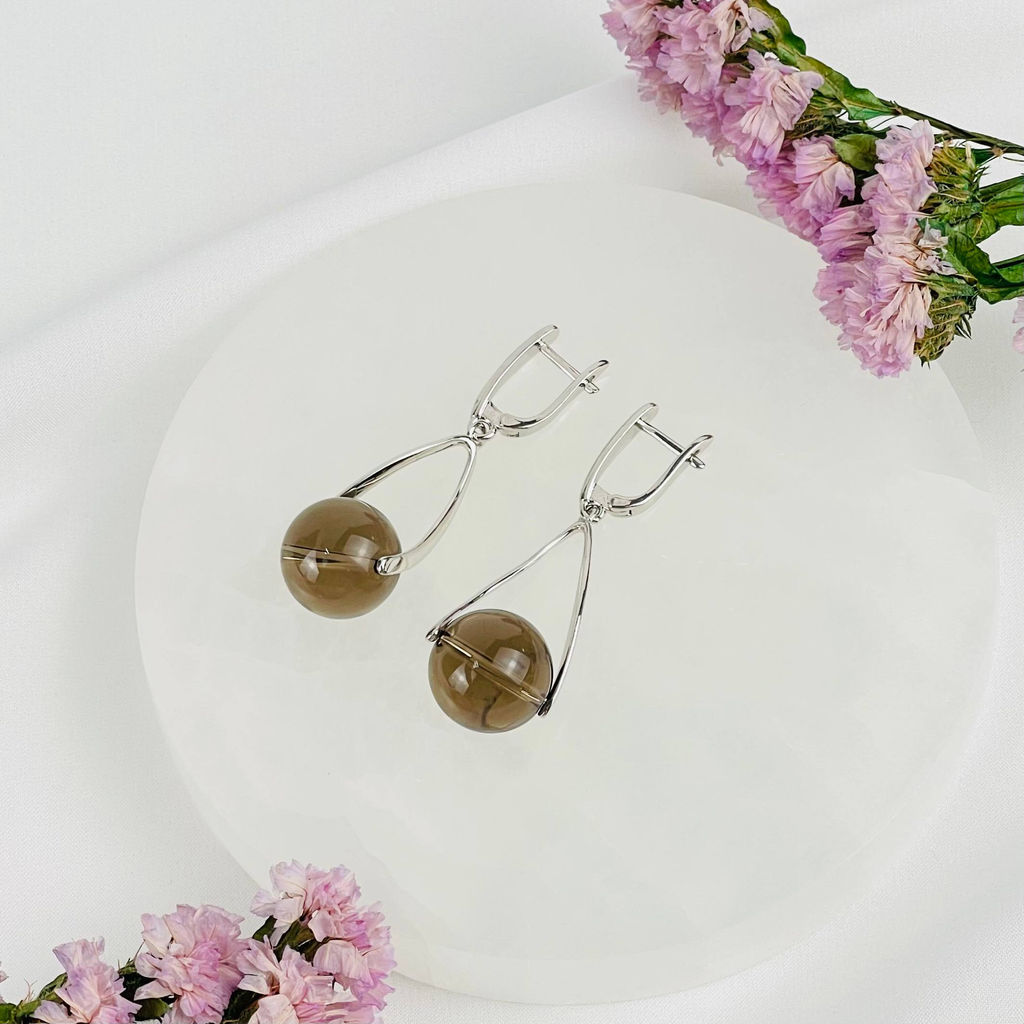 Серьги длинные из Раухтопаза - Радуга самоцветов фото 2