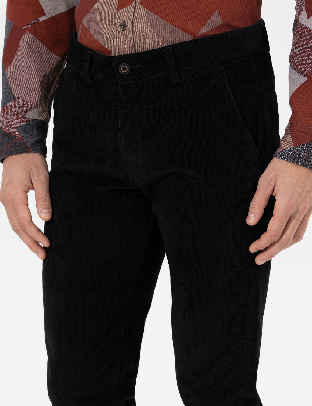 Siyah Slim Fit Kadife Kanvas Pantolon