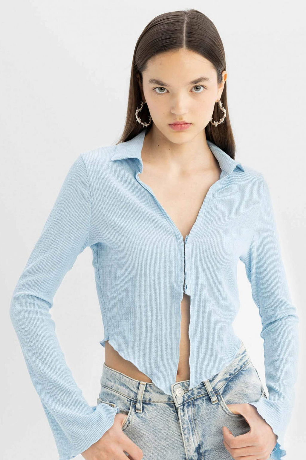 Coool Fitted Basic Duz Agraf Kapamal? Burumcuk Uzun Kollu Gomlek - Defacto фото 2