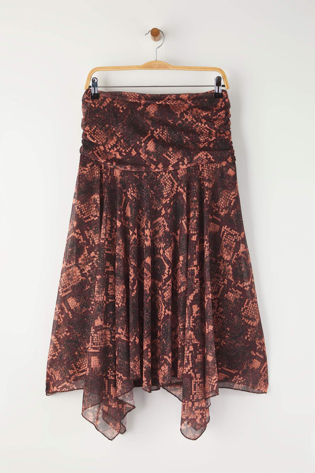 Bordo Boho Bask?l? Skater Asimetrik Etek Ucu Detayl? Esnek Orme Etek TWOAW26ET00037