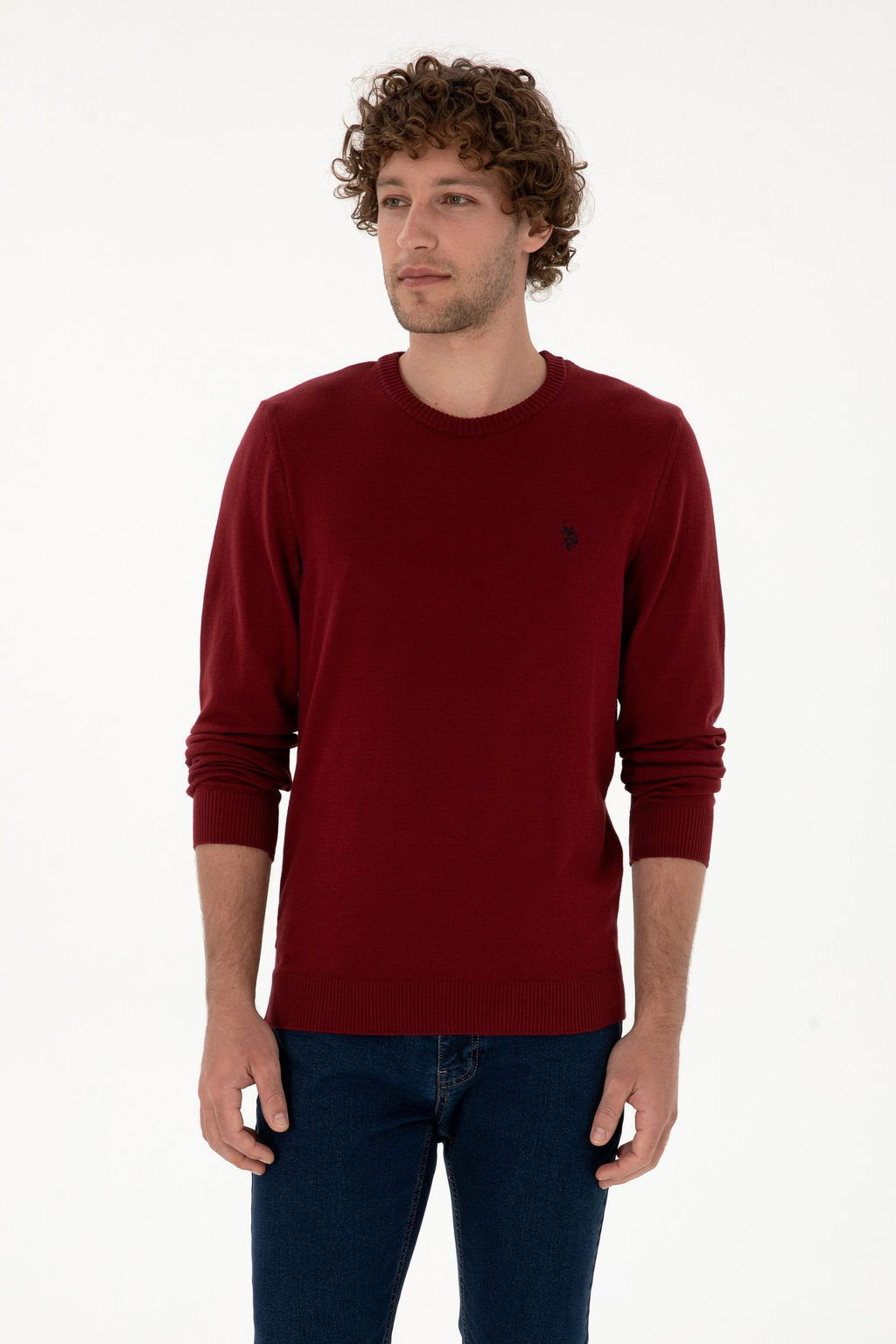 Erkek Slim Fit Bisiklet Yaka Bordo Basic Kazak - U.s. polo assn фото 3