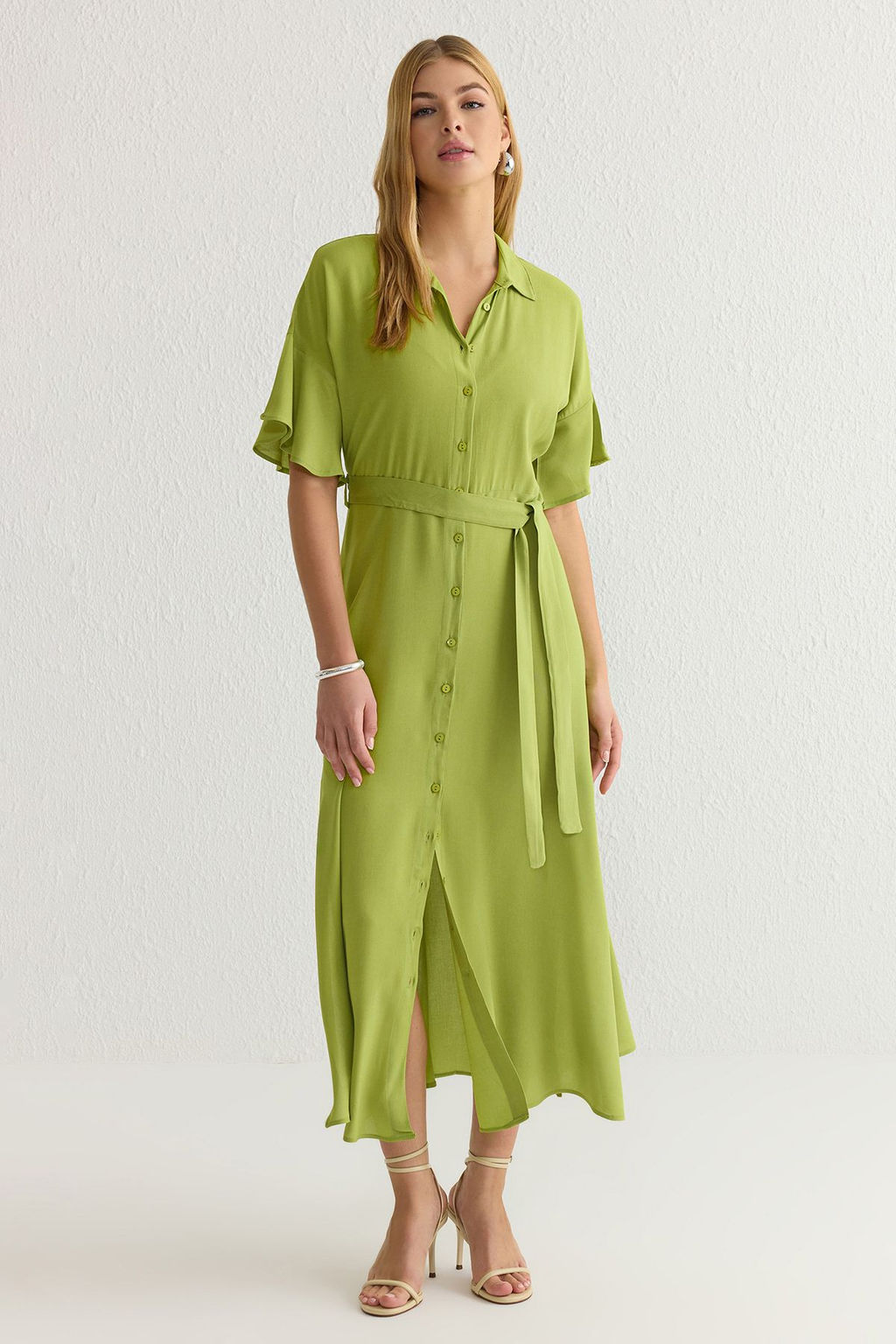 Yag Yesil Puantiyeli Kusakl? Midi Dokuma Elbise TWOSS19EL0094