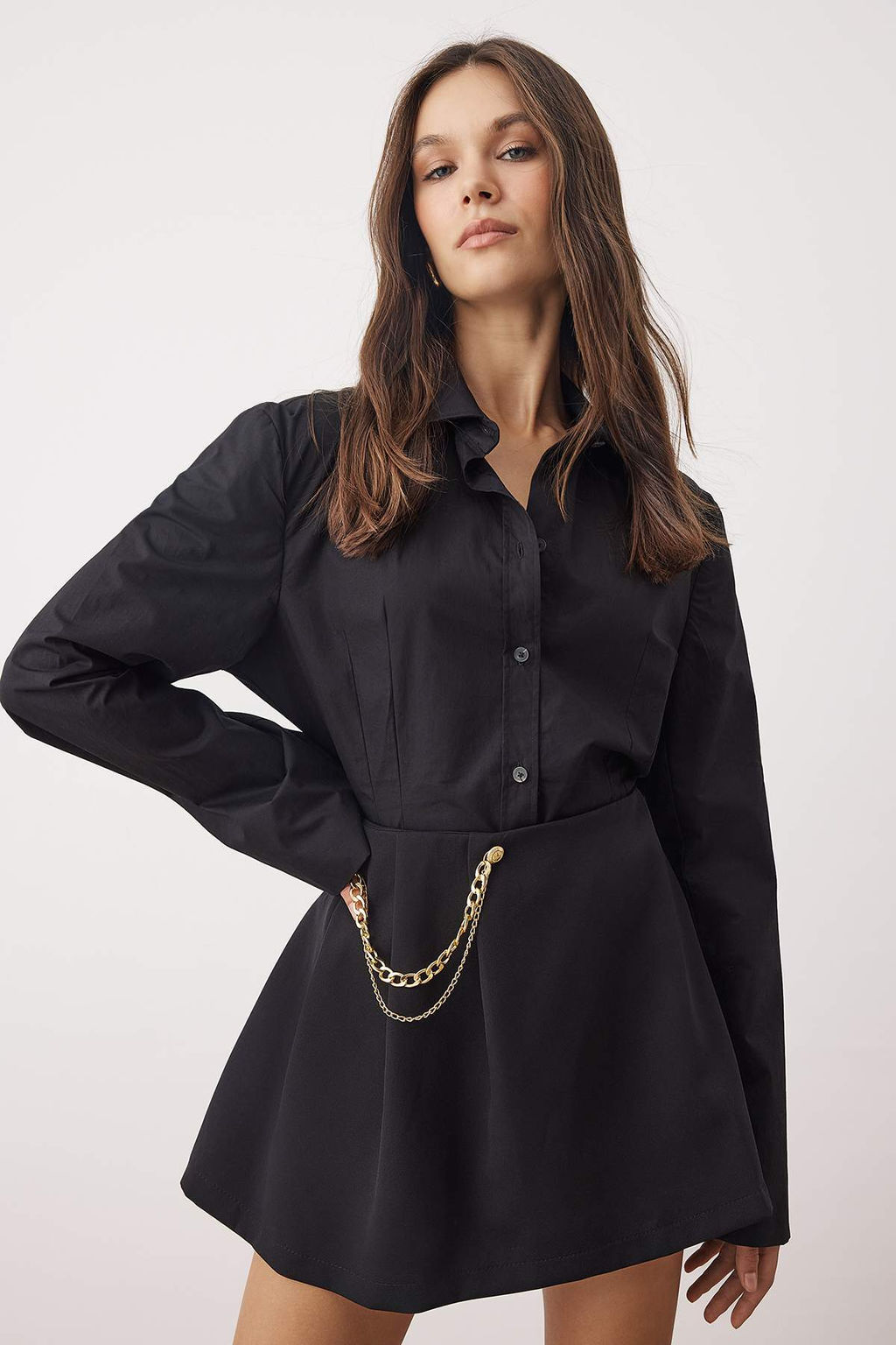 Siyah Zincir ve Pile Detayl? Dokuma Sort Etek TWOAW23SR00041