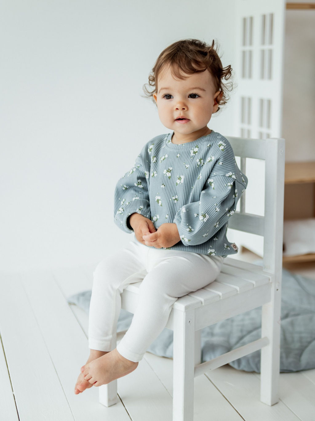 Лонгслив в рубчик Незабудки с объемными рукавами 0+