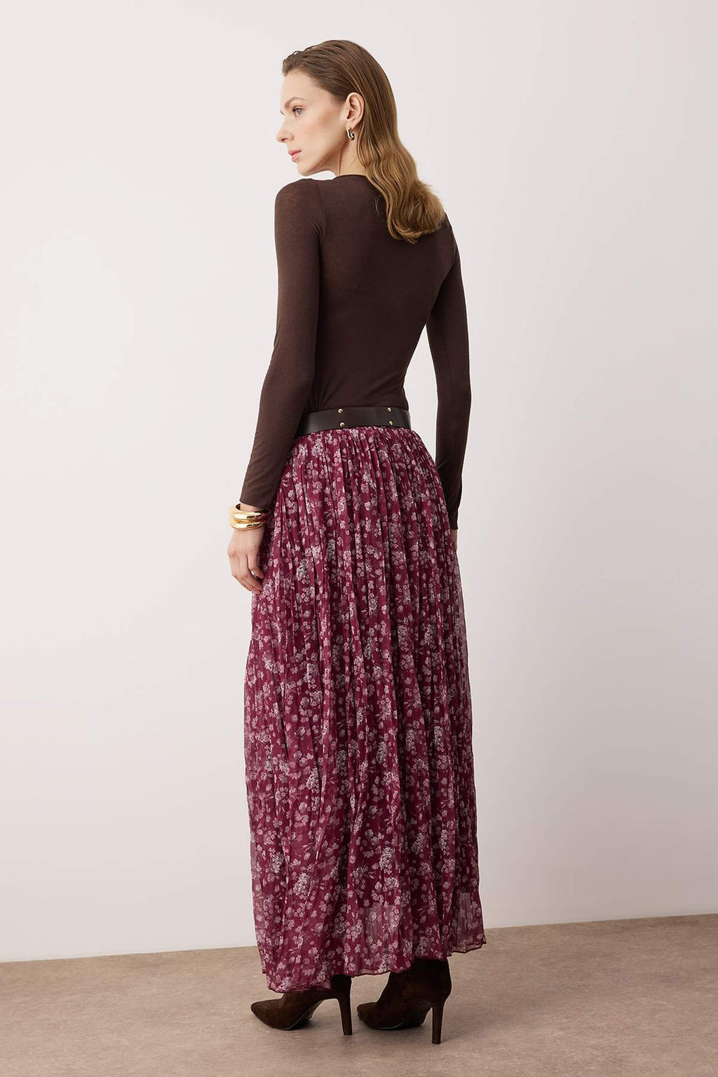 Pembe Kemerli Cicekli Sifon K?r?s?k Dokuma Uzun Etek TWOAW26ET00171 - Trendyolmilla фото 4