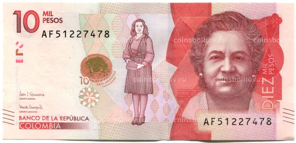 Банкнота 10 песо 2018 года Колумбия