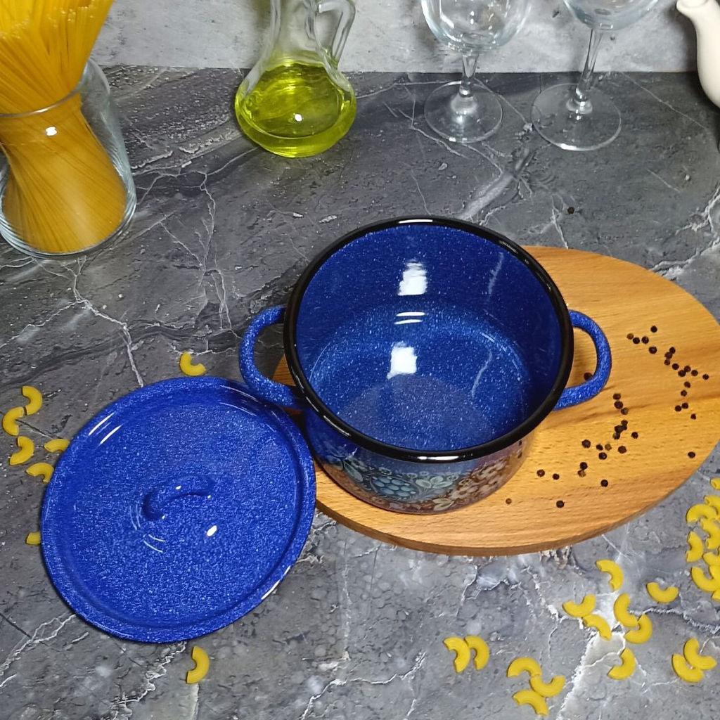 Кастрюля 1,5л 1с15 цвет синий с зерном, рисунок голубика - Стальэмаль фото 5