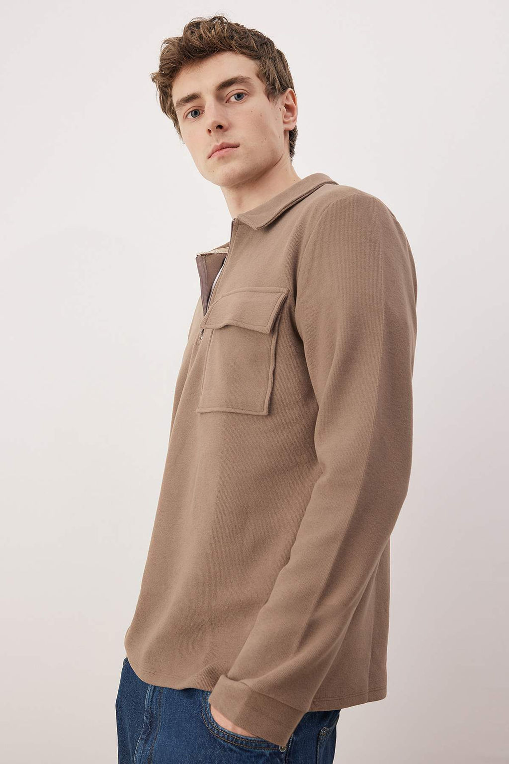 Kahverengi Regular/Normal Kesim Polo Yaka Fermuarl? Cep Detayl? Swetshirt TMNAW26SW00059 - Trendyolmilla фото 2