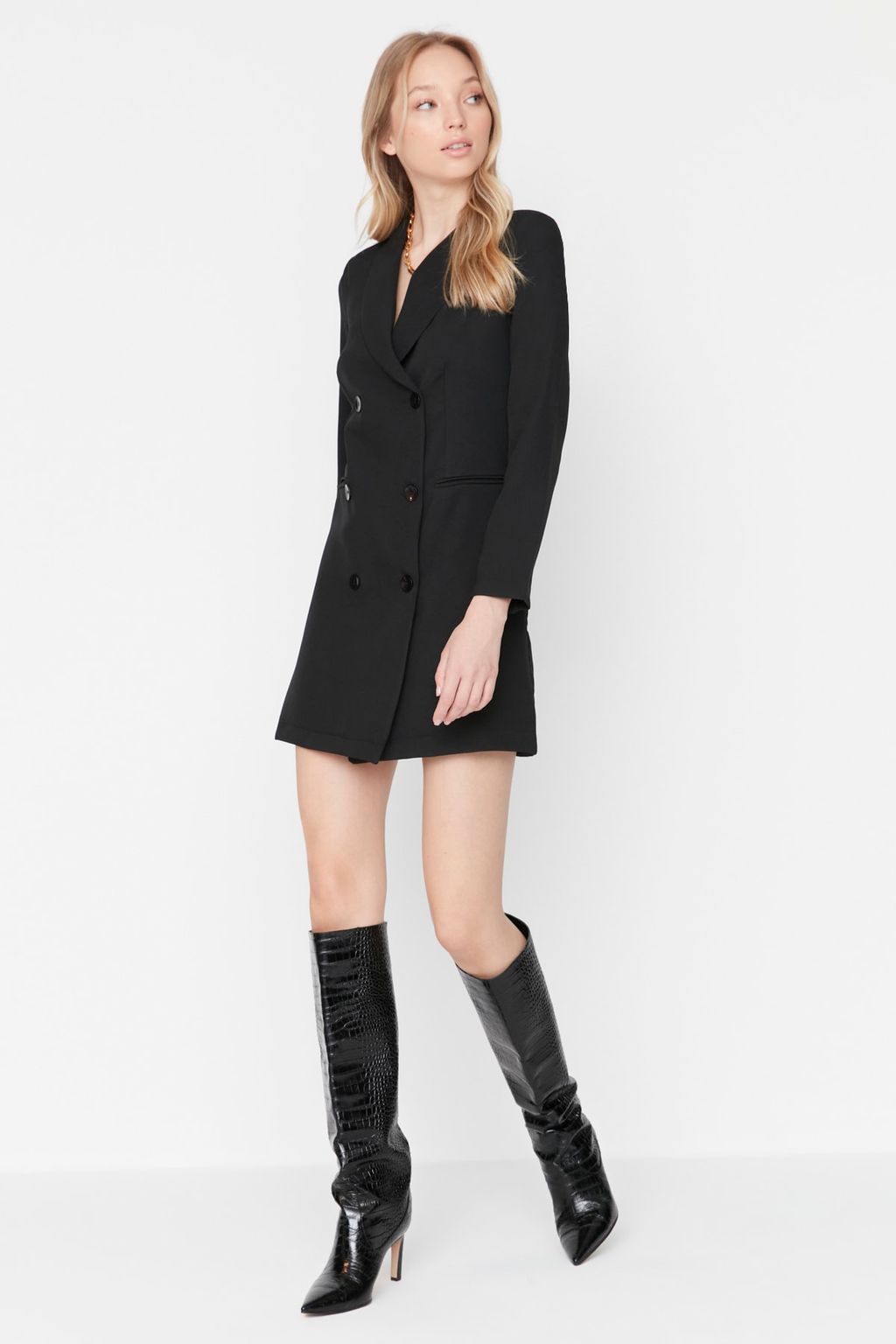 TRENDYOLMILLA Indigo Dugme Detayl? Dokuma Mini Ceket Dokuma Elbise TWOAW23EL00291 фото 2