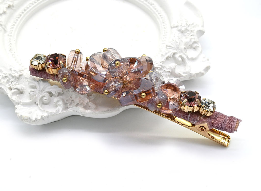 Заколки для волос с цирконом 20*80мм, цвет розовый