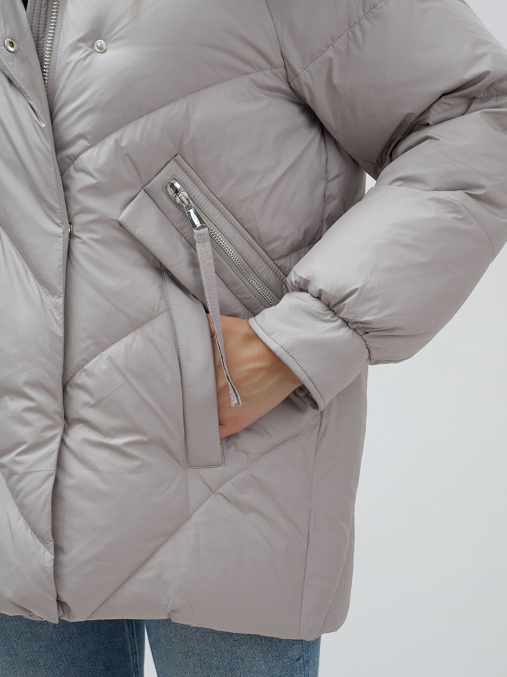 Полупальто женское зимние с мехом песец люкс класса серого цвета 6227Sr - Mtforce фото 11