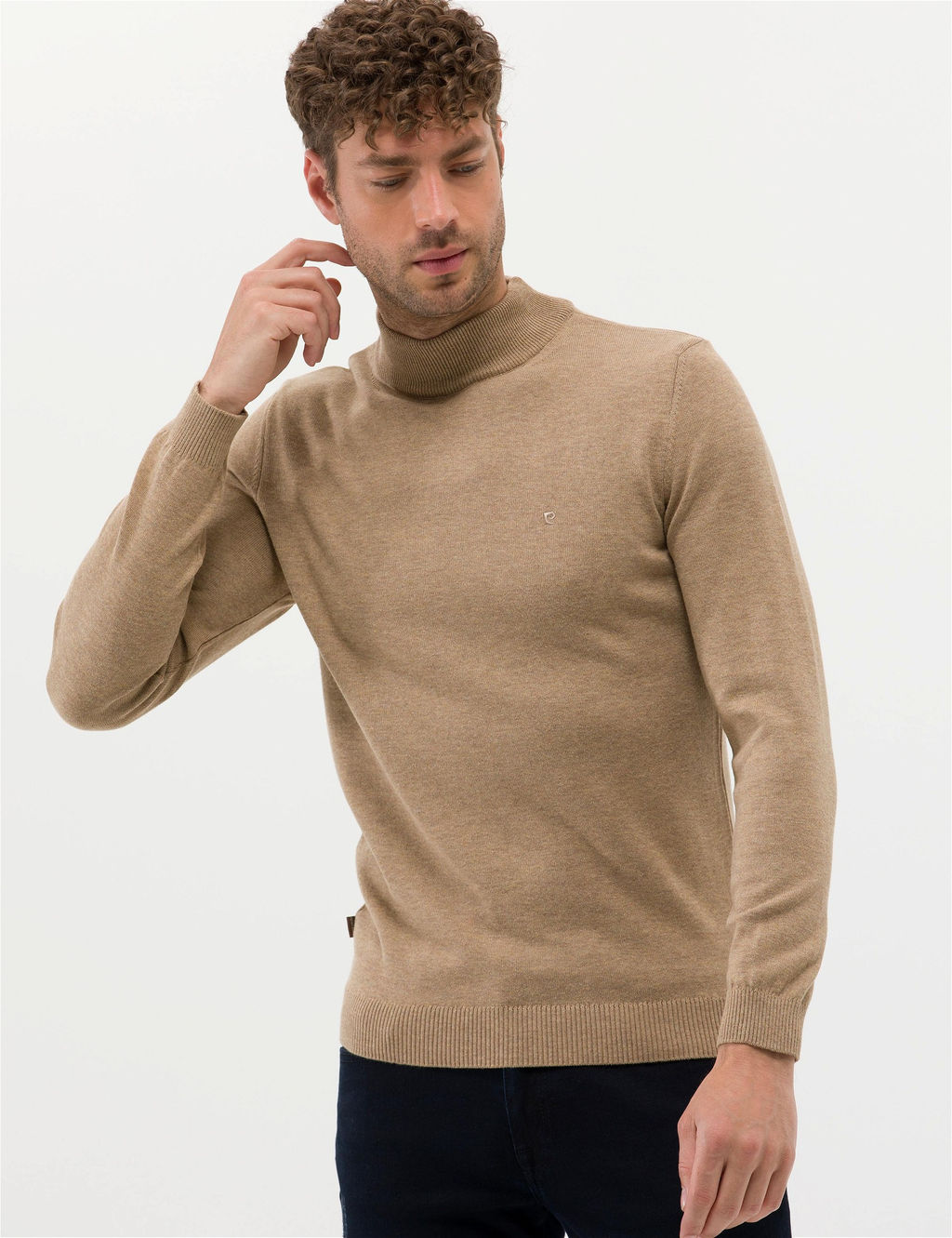 Camel Melanj Slim Fit Yar_m Bal_k__ Yaka Basic Triko Kazak