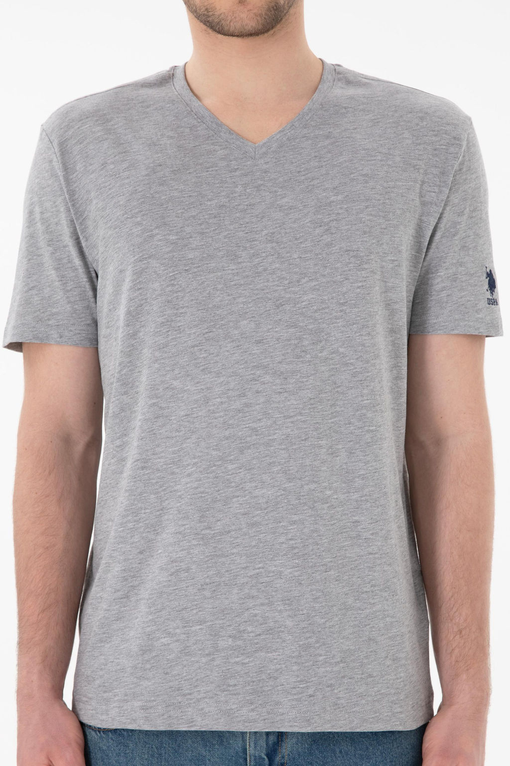 Erkek Regular Fit V Yaka Gri Melanj Basic Ti__rt Sepette S_rpriz _ndirim - U.s. polo assn фото 7