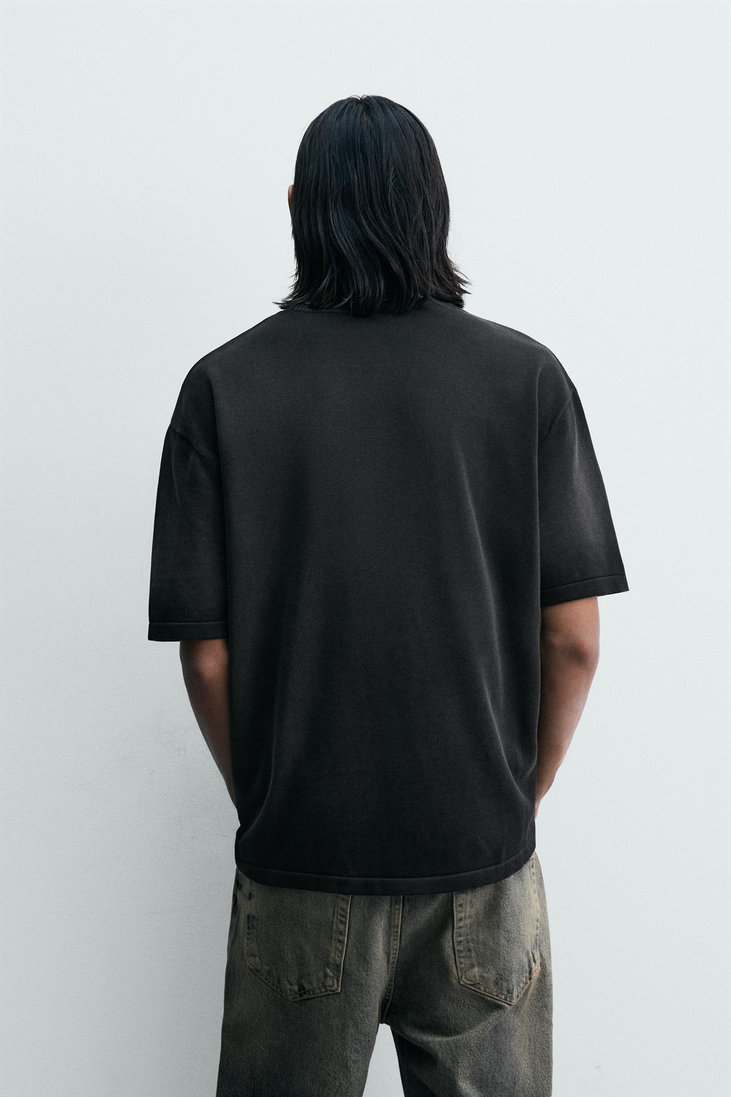CAMISETA PUNTO ESTAMPADO LAVADO / Negro
