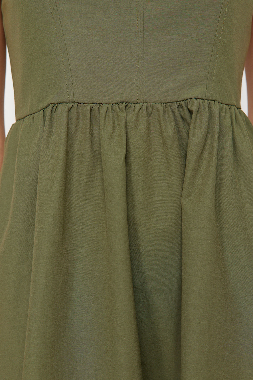 Haki Belden Ac?lan Midi Korse Dikis Detayl? Midi Dokuma Elbise TWOSS24EL00038