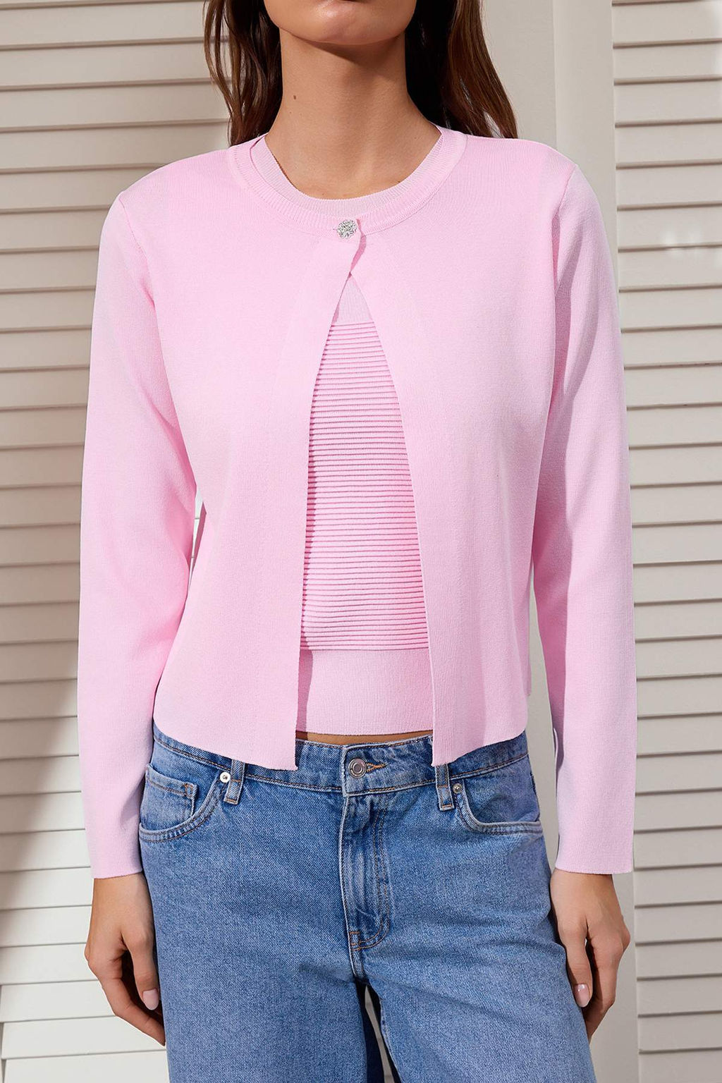 Pembe Kabar?k Cizgi Detayl? H?rka-Bluz Triko H?rka TWOSS26HI00002 - Trendyolmilla фото 6