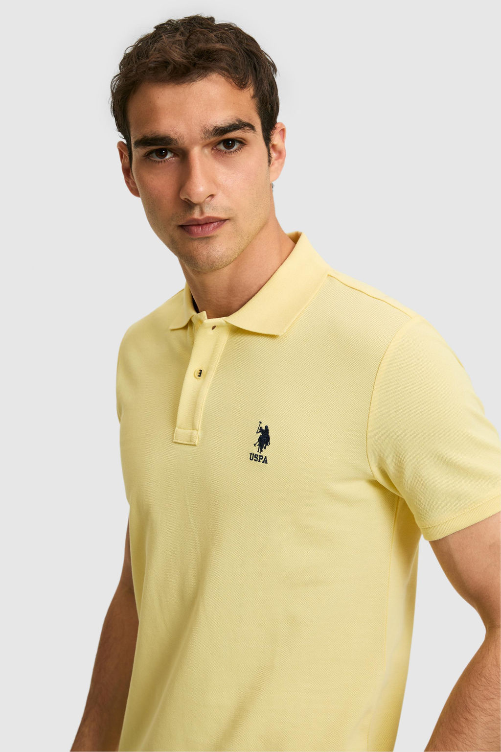 Erkek Slim Fit Polo Yaka A__k Sar_ Basic Ti__rt