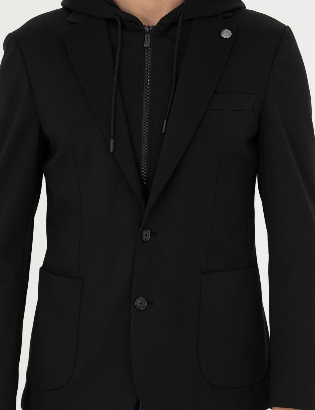 Siyah Slim Fit Kap__onlu Ceket
