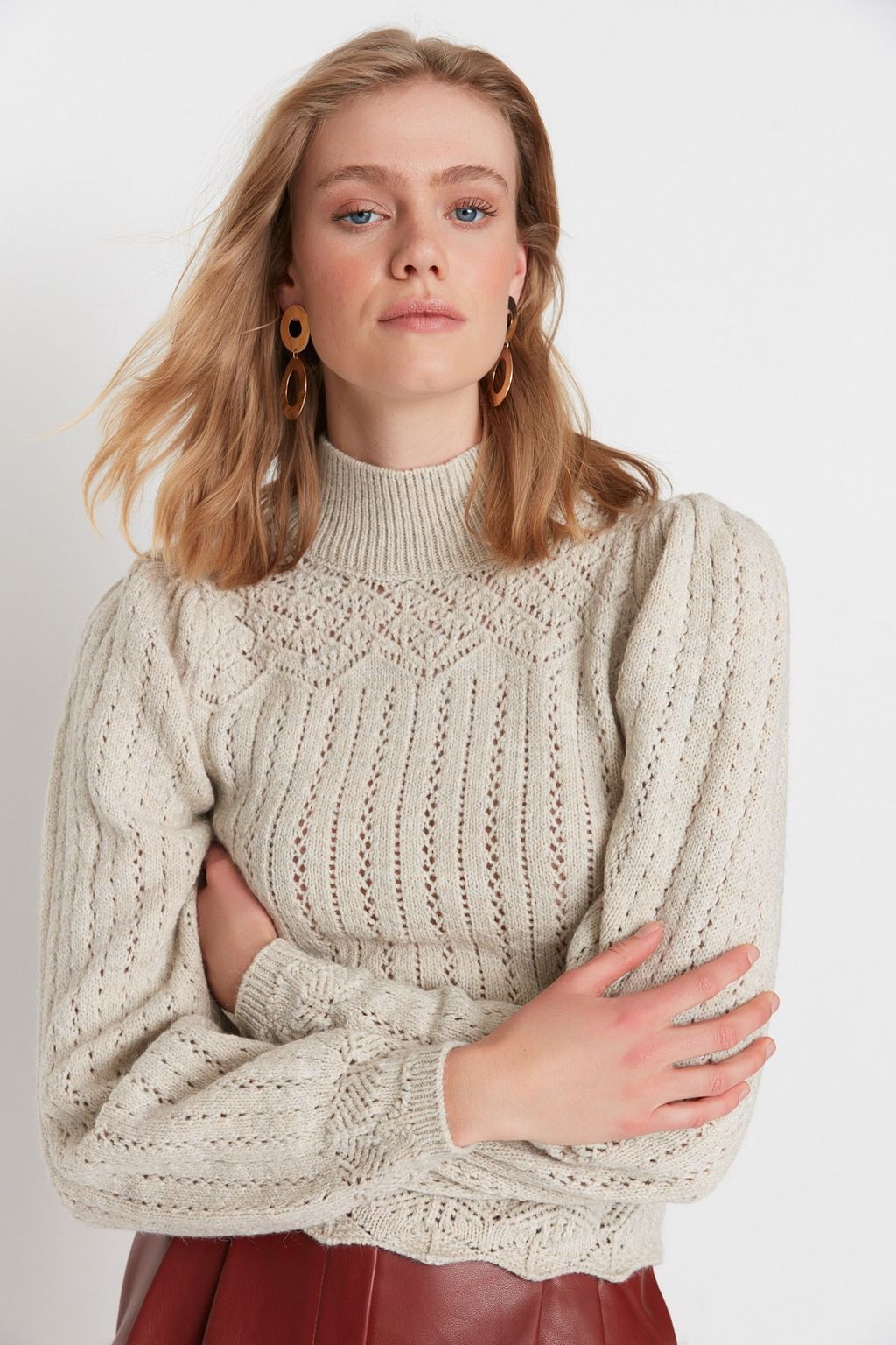 Tas Ajurlu/Delikli Dik Yaka Triko Kazak TWOAW21KZ0034 - Trendyolmilla фото 3