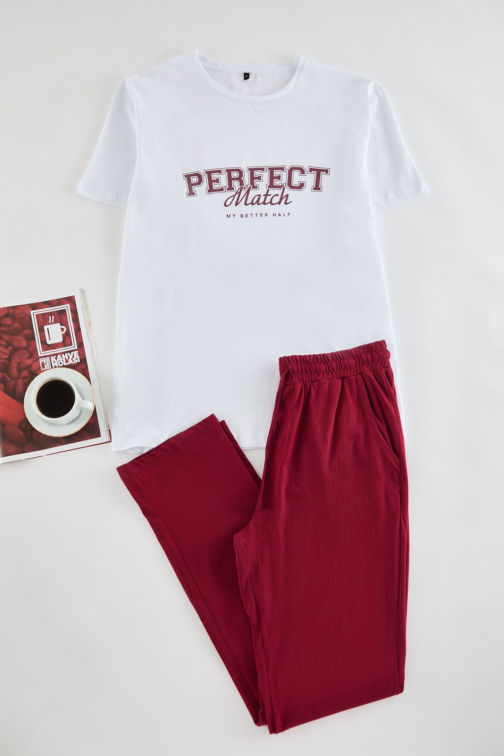 TRENDYOL MAN Ekru - Bordo Regular Fit Orme Couple/Cift %100 Pamuklu Pijama Tak?m? TMNAW25PT00047 - Trendyolmilla фото 7