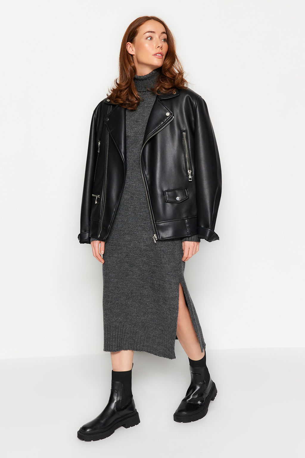 TRENDYOLMILLA Camel Midi Triko Genis Kal?p Yumusak Dokulu Elbise TWOAW24EL00034 фото 22