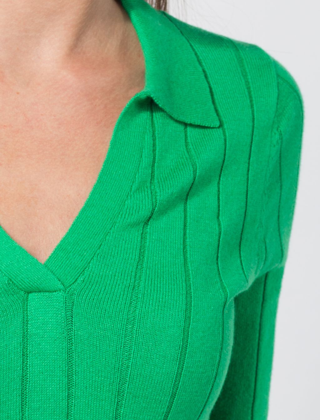 VILATTE / Поло тонкой вязки в широкий рубчик из хлопка с вискозой  фото 2