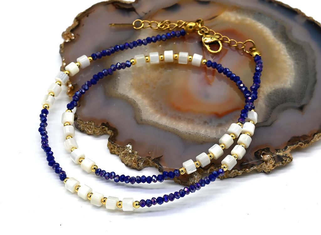 Чокер из циркона с перламутром рондель 3*2мм цв.синий, 41см