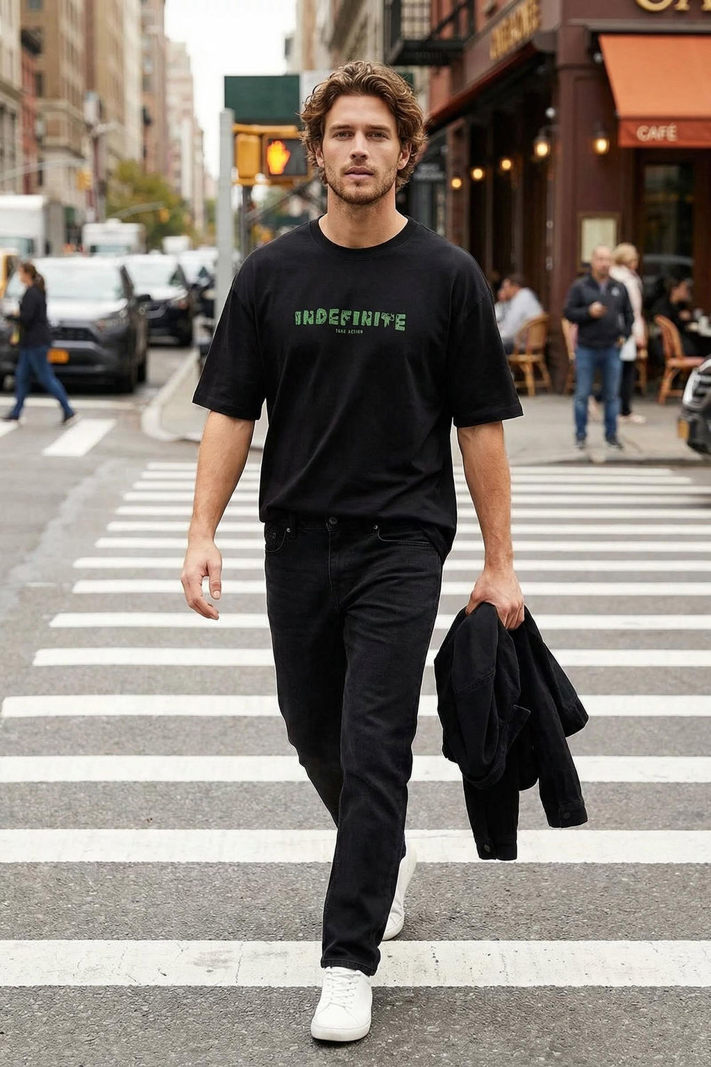 TRENDYOL MAN Siyah Oversize/Genis Kesim Bask?l? Kal?n %100 Pamuk Tok Kumas T-shirt TMNSS25TS00027 - Trendyolmilla фото 6