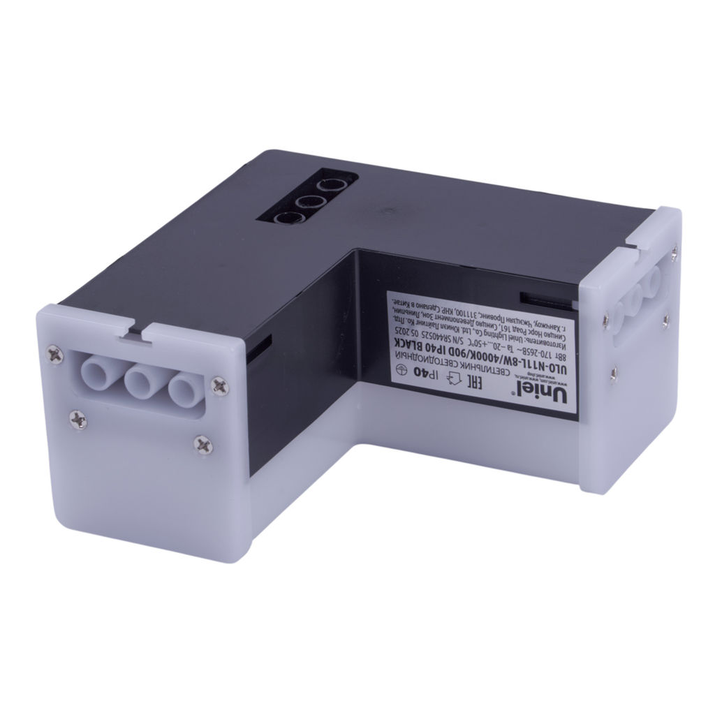 ULO-N11L-8W/4000K/90D IP40 BLACK Светильник светодиодный L-образный. Угол 90 градусов. Белый свет (4000K). 800Лм. Алюминий. Цвет черный. TM Uniel