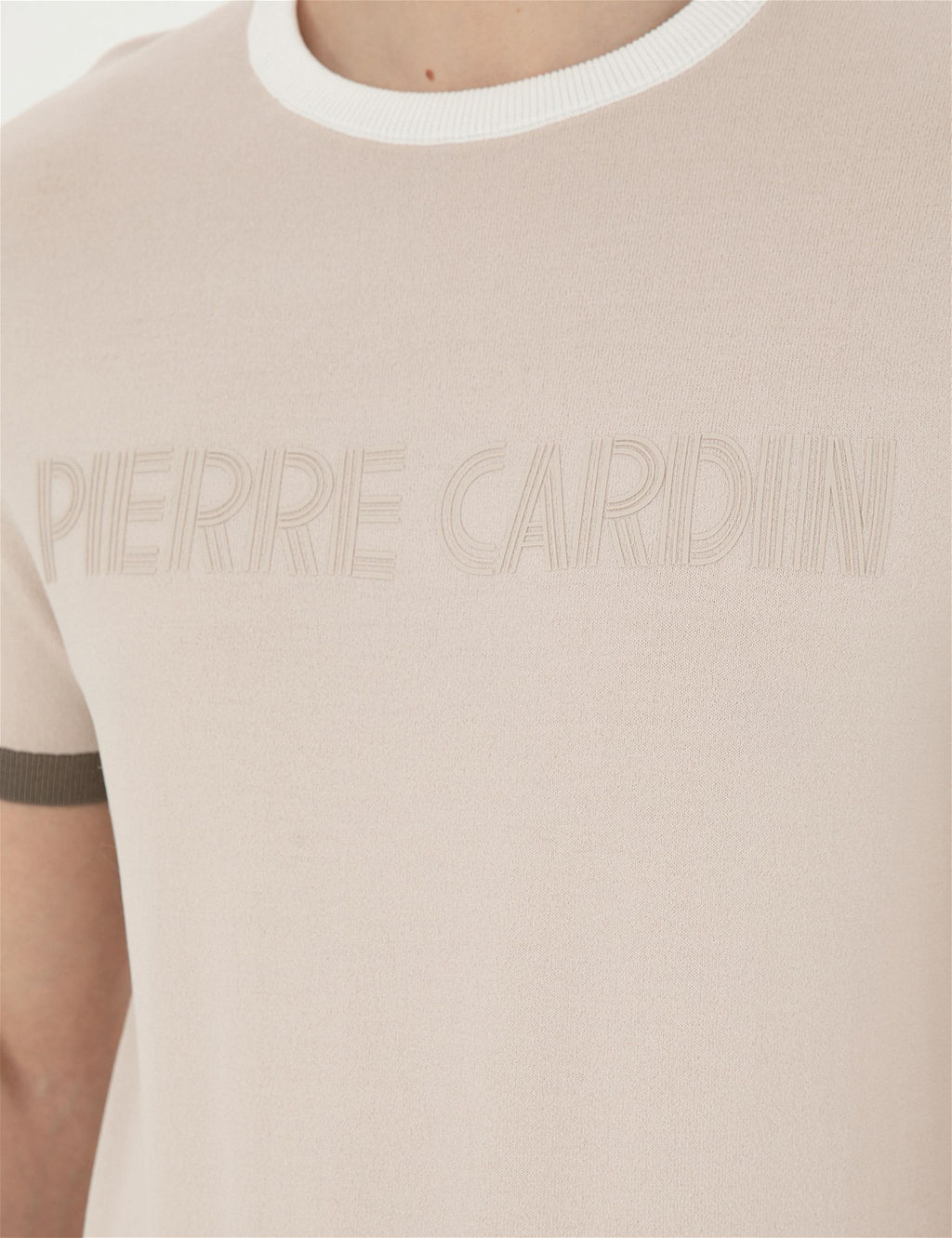 Bej Slim Fit Bisiklet Yaka Triko Ti__rt - Pierre cardin фото 7